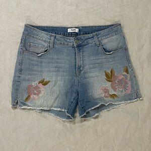 -Floral Embroidered Kensie Jeans Cutoff Jean Shorts-